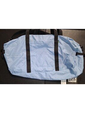 Light Blue Oversized Duffel Bag With Black Straps & Detachable Shoulder Strap